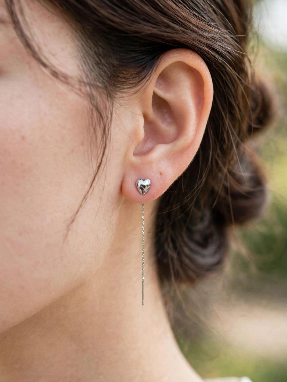 Sterling Silver Heart Threader Earrings - Silver